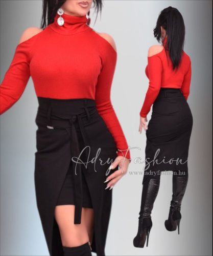 Piros színű lurex szálas vállánál nyitott felső