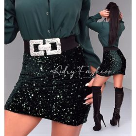 Betty zöld színű flitteres alkalmi szoknya öv nélkül