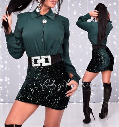 Betty zöld színű flitteres alkalmi szoknya öv nélkül