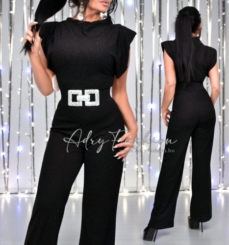 Fekete csillogós alkalmi  overál öv nélkül