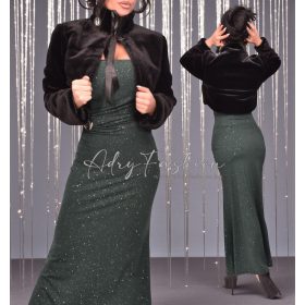 Fekete szőrme boleró bunda masnis szalag megkötővel