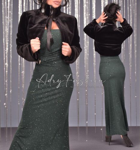 Fekete szőrme boleró bunda masnis szalag megkötővel