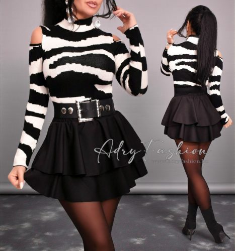 Zebra mintás kötött nyitott vállú női felső