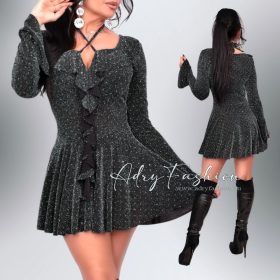 Ezüst köves csillogós fodros alkalmi ruha