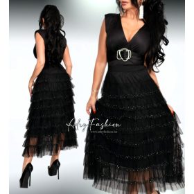 Fekete jégselyem ezüst díszes ujjatlan BODY