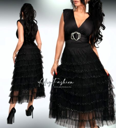 Fekete jégselyem ezüst díszes ujjatlan BODY