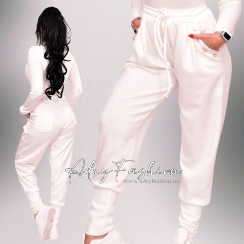 Fehér aranyozott gomb díszes Nadrág