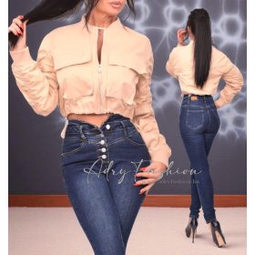 Világos barna cipzáros zsebes dzseki blézer M/L