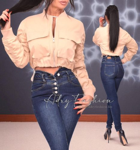 Világos barna cipzáros zsebes dzseki blézer M/L