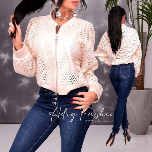 Bézs arany szálas lyukacsos kis kabát