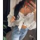 Elena Fehér színű elegáns alkalmi csipke crop top