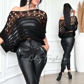 Molly Fekete színű lurex szálas laza horgolt felső