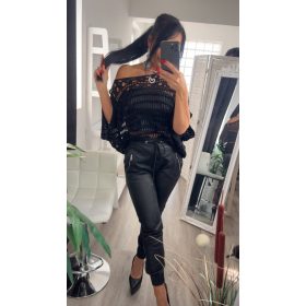 Molly Fekete színű lurex szálas laza horgolt felső