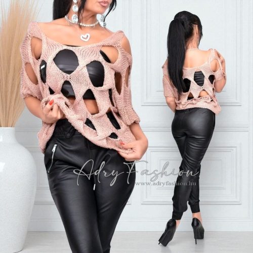 LIRA Rose gold lurex szálas rombusz mintás laza kötött felső