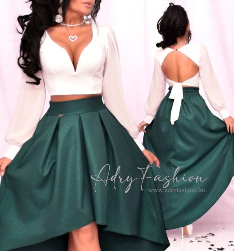 Mira Fehér színű top muszlin ujjal hátul megkötővel