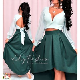 Mentazöld alkalmi top muszlin ujjal hátul megkötővel