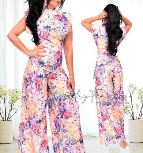 Luna Lila sárga mintás aszimmetrikus felső és nadrág szett