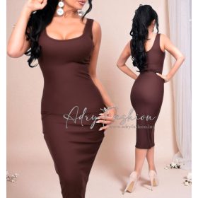 Csoki barna bordás maxi trikóruha 