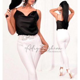 Fekete színű szatén kámzsás trikó felső