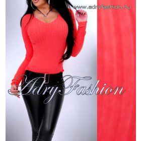   Ferrari Piros színű V kivágott vékony kötött bordás felső