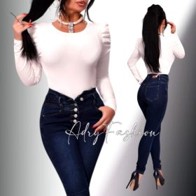 Szonja Fehér színű buggyos ujjú bordás felső