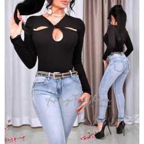 Lotty fekete  színű elöl csavart bordás felső