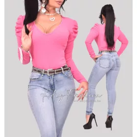 Kitty pink buggyos ujjú bordás felső