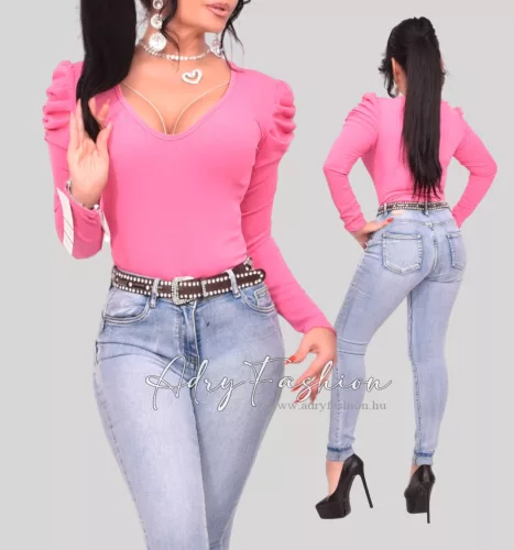 Kitty pink buggyos ujjú bordás felső