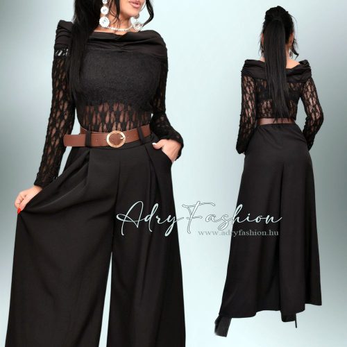 Fekete színű vállra húzható felső csipke díszes