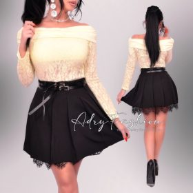 Sárga színű vállra húzható felső csipke díszes