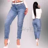 Közép Kék koptatott MOM FIT farmernadrág fehér övvel