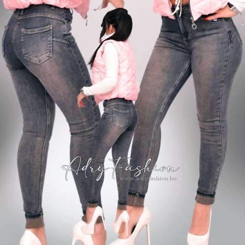 Sötétkék barna koptatott push up farmernadrág