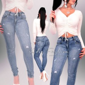   Középkék kopptatott enyhén szaggatott push up farmernadrág