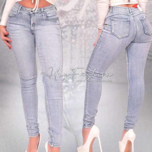 Világoskék strasszos push up farmernadrág