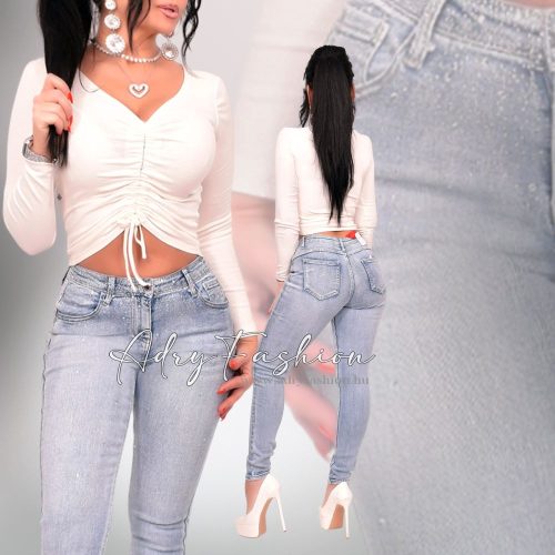 Világoskék strasszos push up farmernadrág