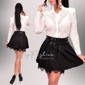 Fekete rakott szoknya csipke alsó résszel dupla övvel