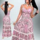 Gréta pink szürke mintás pántos fodros maxi ruha