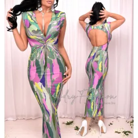 Rubina keki pink mellénél nyitott maxi női ruha