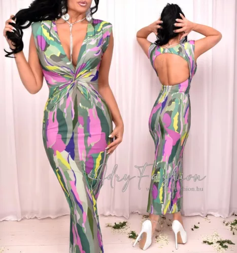 Rubina keki pink mellénél nyitott maxi női ruha