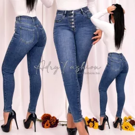 Középkék magas derekú skinny farmernadrág 