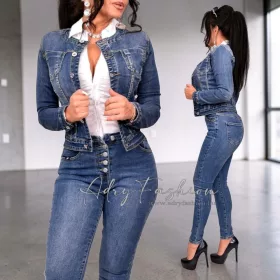 Középkék magas derekú skinny farmernadrág 