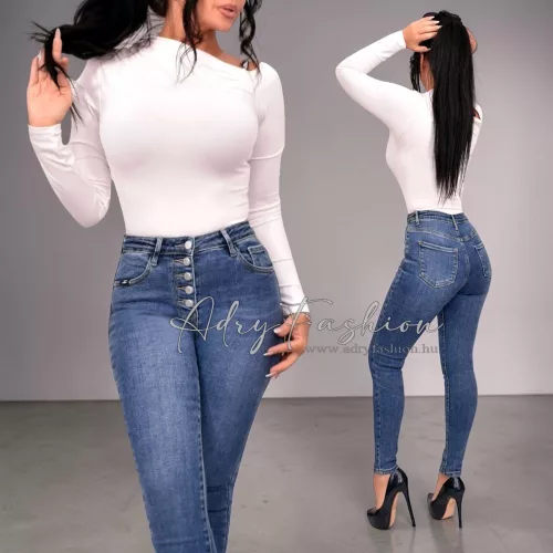 Középkék magas derekú skinny farmernadrág 