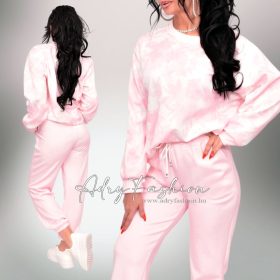   Rózsaszín fehér levél mintás felső és nadrág szabadidő szett