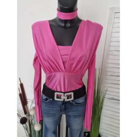 Mandy pink színű fényes body nyakpánt dísszel