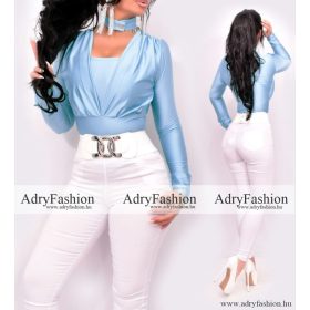 Mandy világoskék színű fényes body nyakpánt dísszel