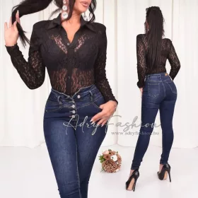 Betty Fekete színű csipke body válltöméssel