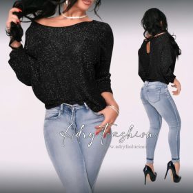   Petra Fekete színű lurex szálás vékony kötött felső masni díszes