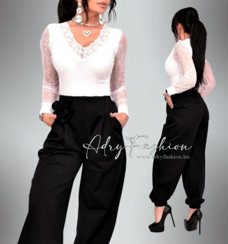 Fehér bordás csipke díszes felső