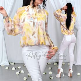 Hédi Sárga rózsaszín virág mintás muszlin blúz