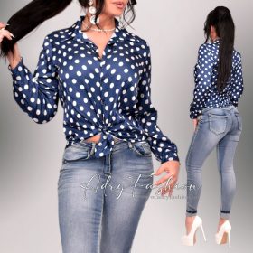 Sötétkék fehér pöttyös selyem ing 